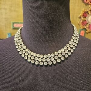 Vintage Three Layer Crystal Diamond Choker Necklace
